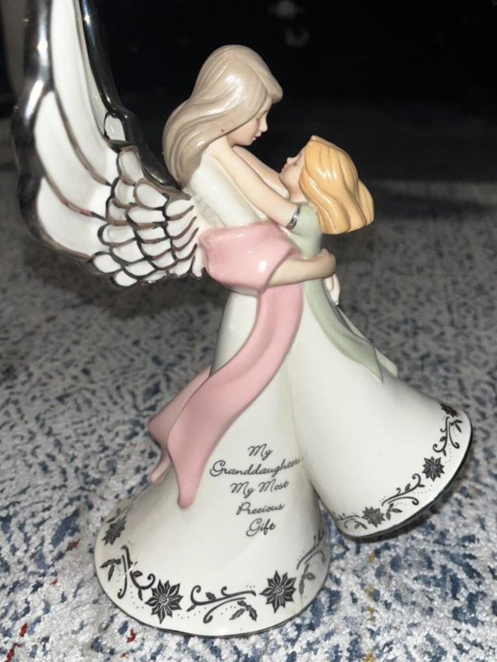 Ceramic Mother & Child Angel Statue Music Box Keepsake
